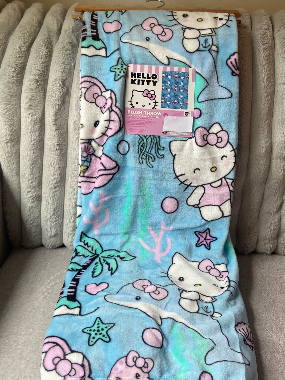 Hello Kitty Blanket Mermaid Blanket with Dolphins, Palm Trees and Jelly Fish